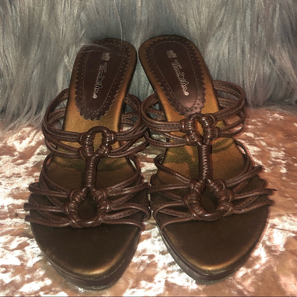 Thom Mcan brown strappy wedge sandals size 5.5